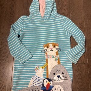 Mini Boden Blue Striped Swim Coverup with Sea Animal Appliqué size 7/8